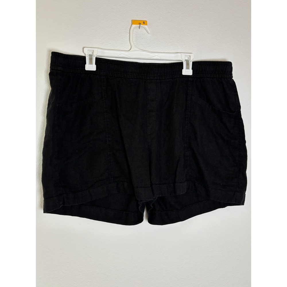 Old Navy Womens XL High Rise Linen Blend Pull On Shorts Black Elastic Waist